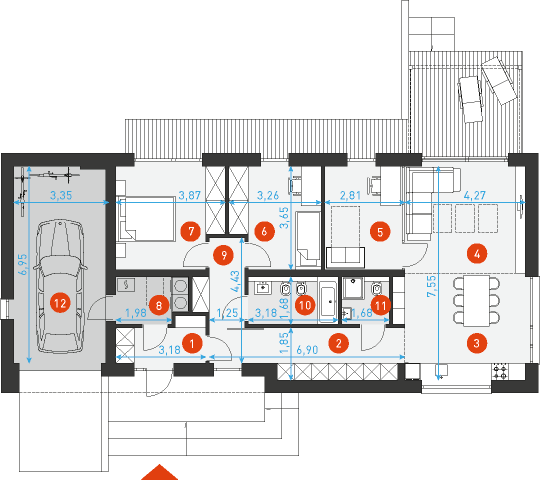 Rzut parteru POW. 119,7 m²
