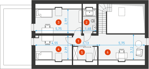 Rzut poddasza POW. 62,8 m²
