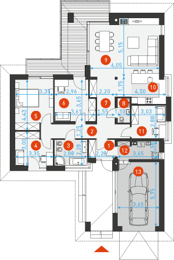 Rzut parteru POW. 135,2 m²