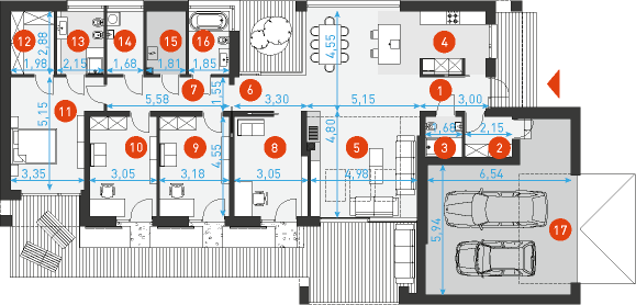 Rzut parteru POW. 210,6 m²