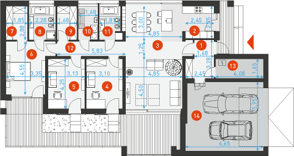 Rzut parteru POW. 175,3 m²