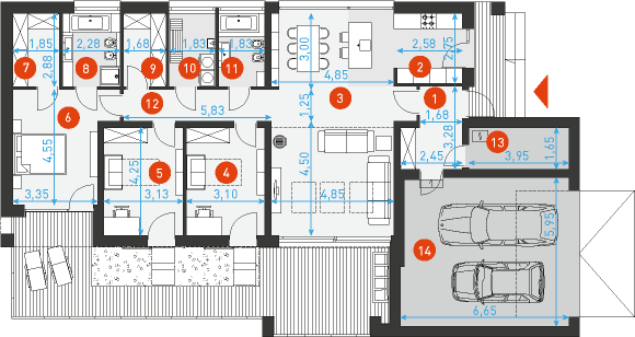 Rzut parteru POW. 177,0 m²