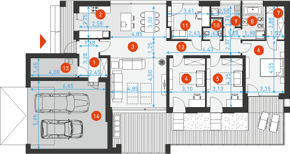 Rzut parteru lustro POW. 177,5 m²