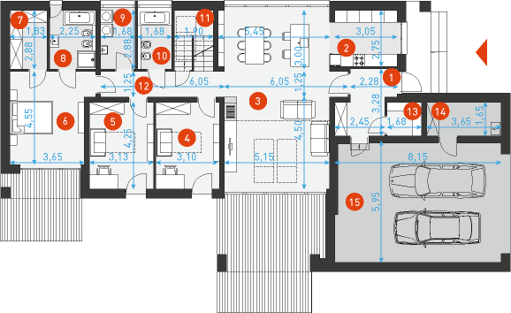 Rzut parteru POW. 190,8 m²