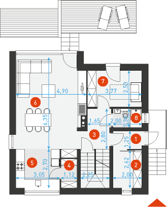 Rzut parteru POW. 61,6 m²