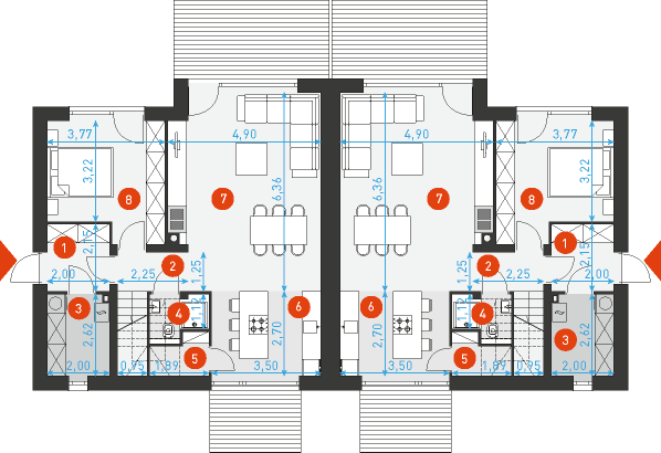 Rzut parteru POW. 64,4 m²