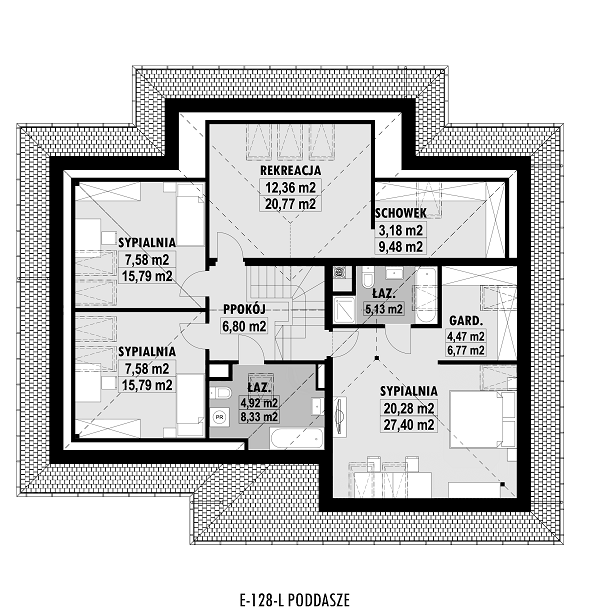 Rzut poddasza lustro POW. 116,3 m²