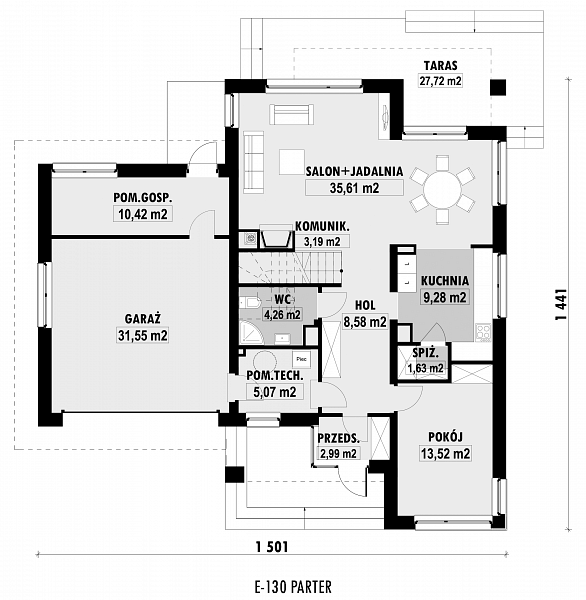 Rzut parteru POW. 126,0 m²