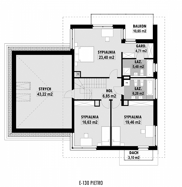 Rzut piętra POW. 136,7 m²