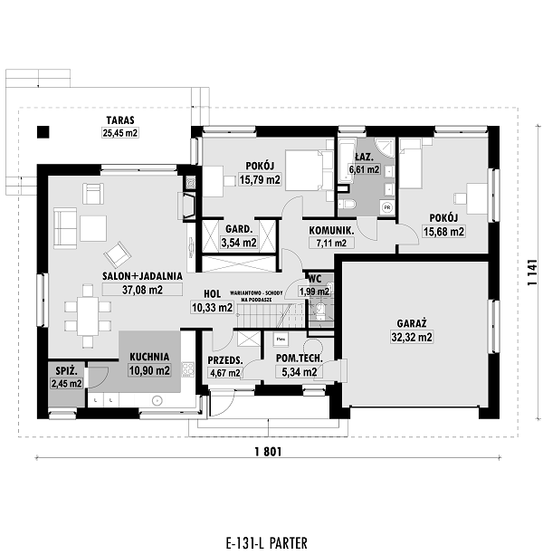 Rzut parteru lustro POW. 153,8 m²