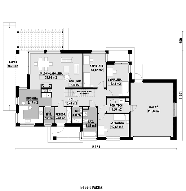 Rzut parteru lustro POW. 167,2 m²