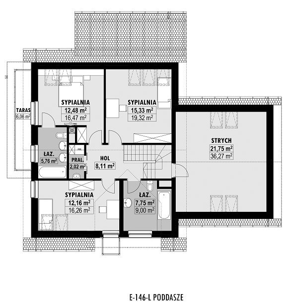 Rzut poddasza lustro POW. 119,3 m²