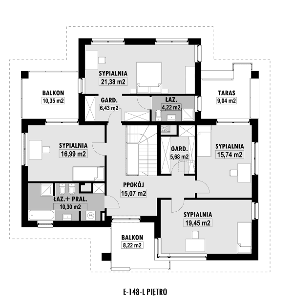 Rzut piętra lustro POW. 142,9 m²