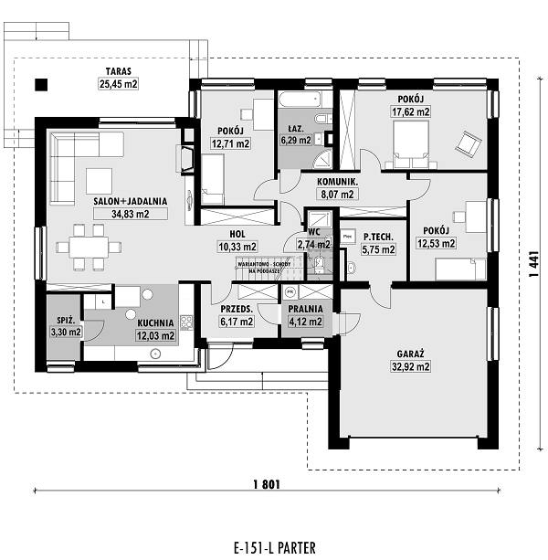 Rzut parteru lustro POW. 169,4 m²