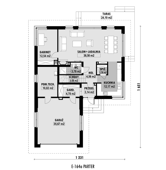 Rzut parteru POW. 131,3 m²