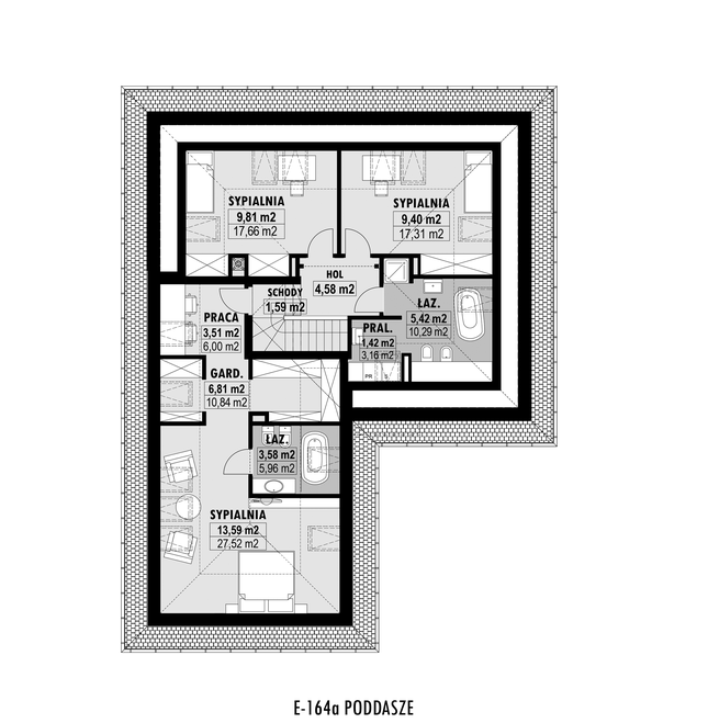 Rzut poddasza POW. 104,9 m²