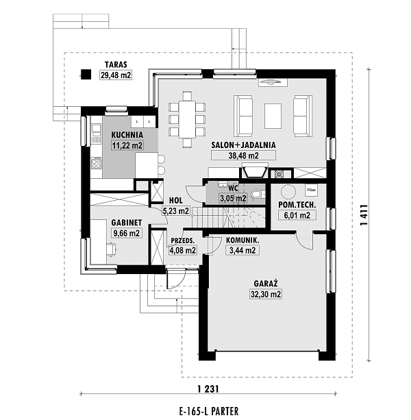 Rzut parteru lustro POW. 113,5 m²