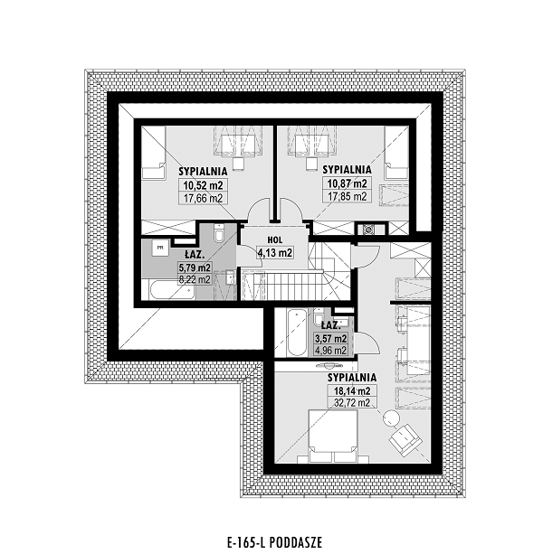 Rzut poddasza lustro POW. 85,5 m²