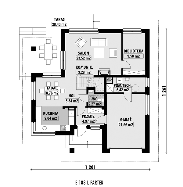 Rzut parteru lustro POW. 93,7 m²