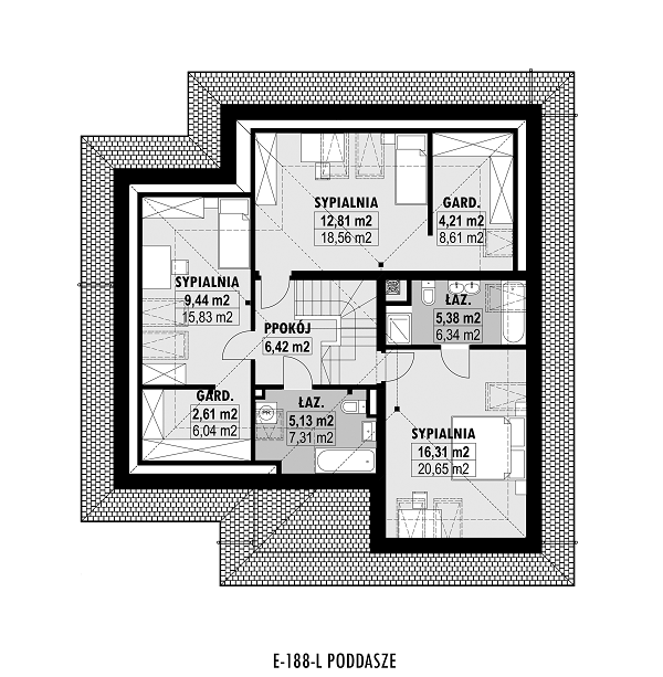 Rzut poddasza lustro POW. 89,8 m²
