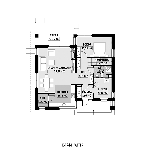 Rzut parteru lustro POW. 78,4 m²