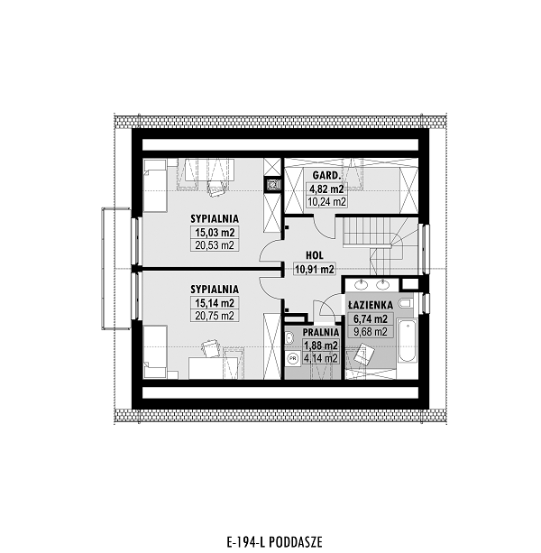 Rzut poddasza lustro POW. 76,3 m²