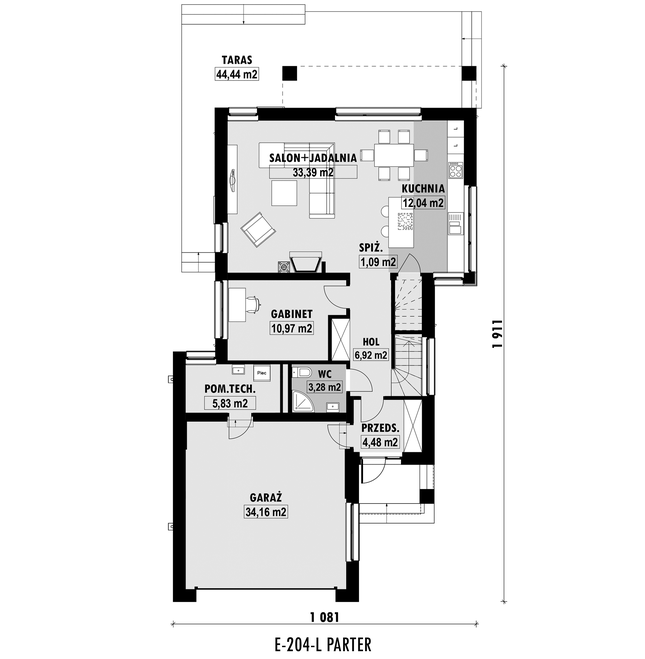 Rzut parteru lustro POW. 112,2 m²