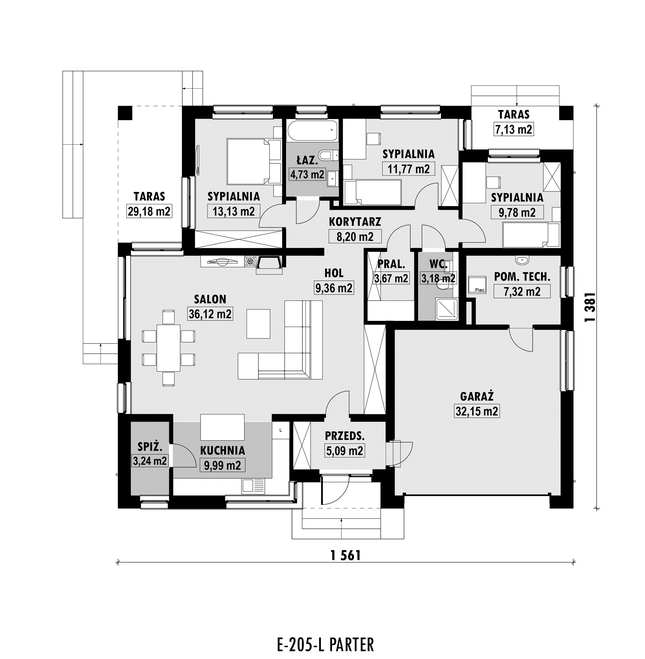 Rzut parteru lustro POW. 157,7 m²