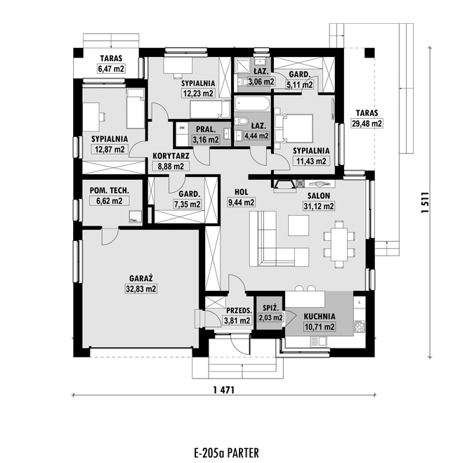 Rzut parteru POW. 165,1 m²