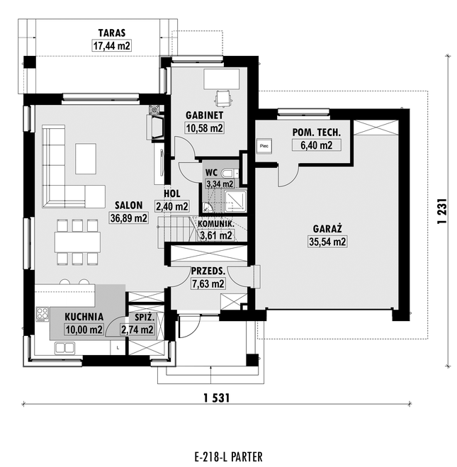 Rzut parteru lustro POW. 119,1 m²