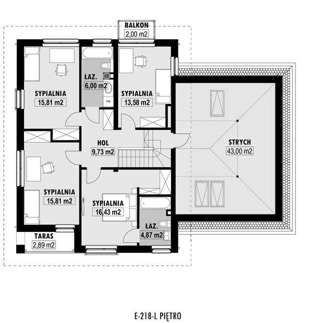 Rzut piętra lustro POW. 130,1 m²