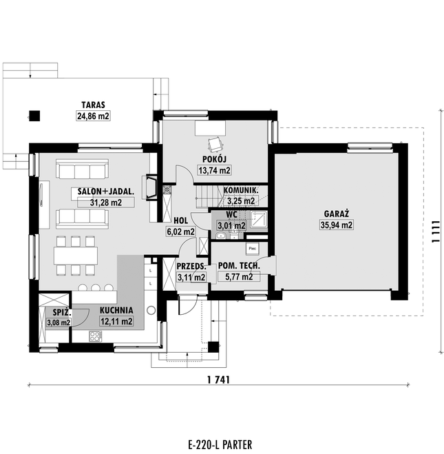 Rzut parteru lustro POW. 117,3 m²