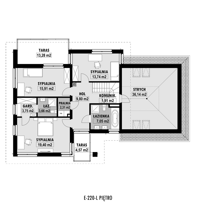 Rzut piętra lustro POW. 131,5 m²