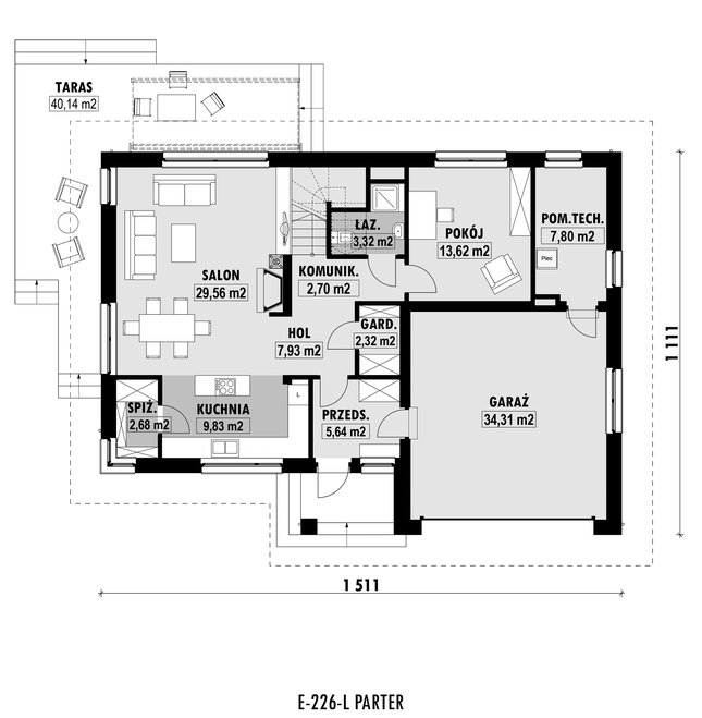 Rzut parteru lustro POW. 239,2 m²