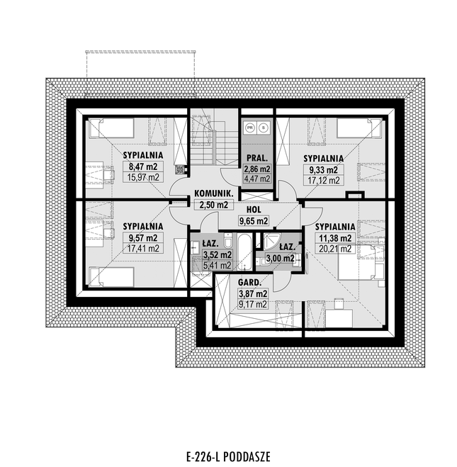 Rzut poddasza lustro POW. 209,8 m²