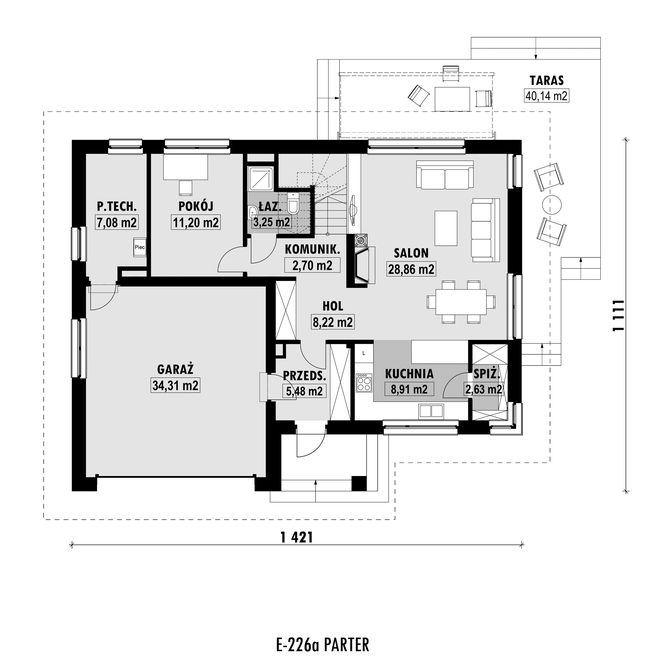 Rzut parteru POW. 112,6 m²