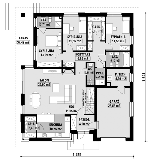 Rzut parteru POW. 157,5 m²