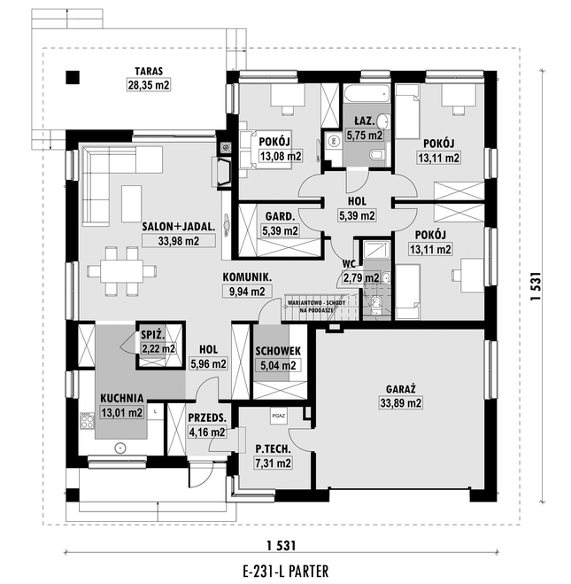 Rzut parteru lustro POW. 174,1 m²