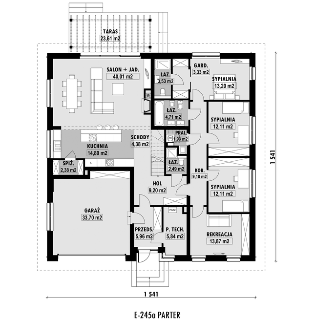 Rzut parteru POW. 192,8 m²