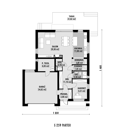 Rzut parteru POW. 118,0 m²