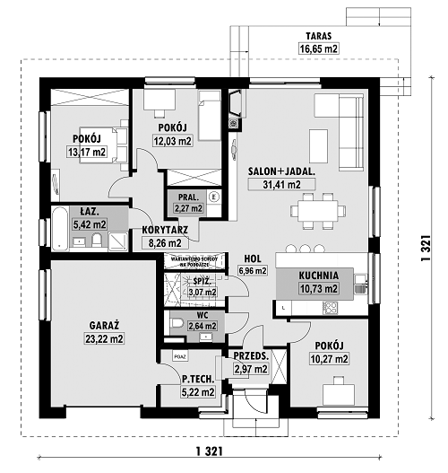 Rzut parteru POW. 137,6 m²