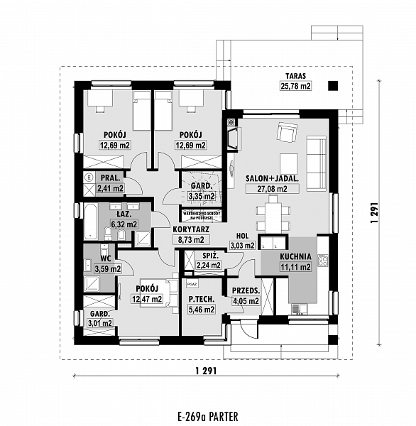 Rzut parteru POW. 118,2 m²