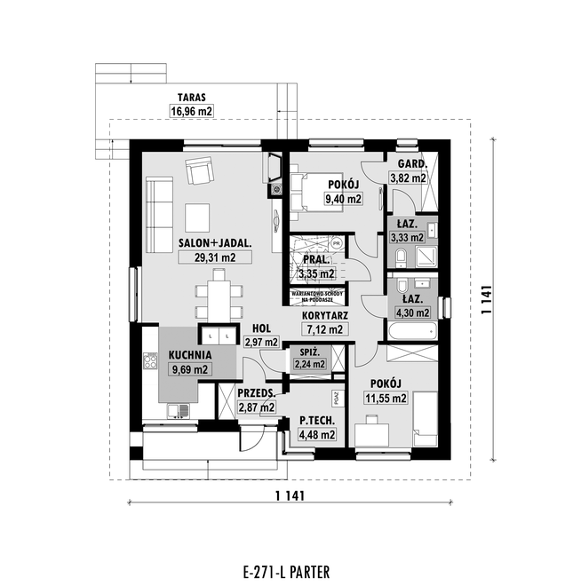 Rzut parteru lustro POW. 94,4 m²