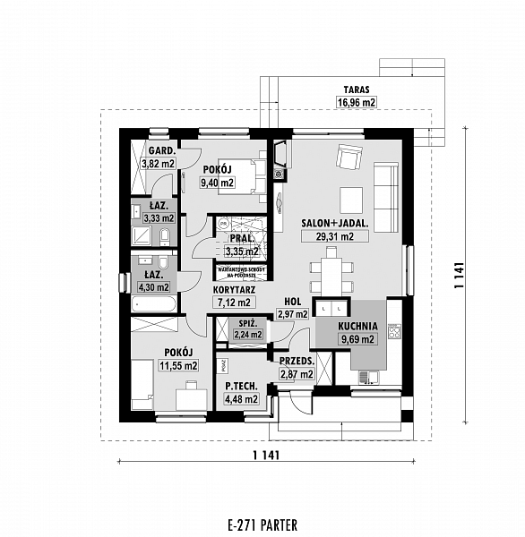 Rzut parteru POW. 94,4 m²