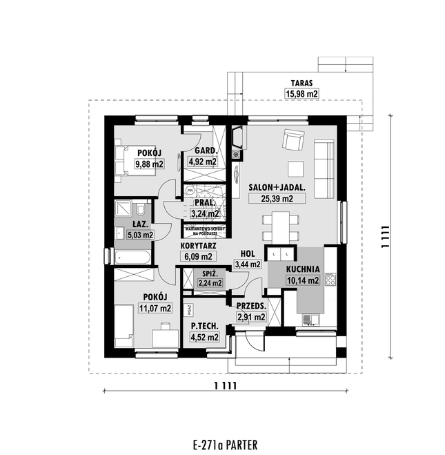 Rzut parteru POW. 88,9 m²