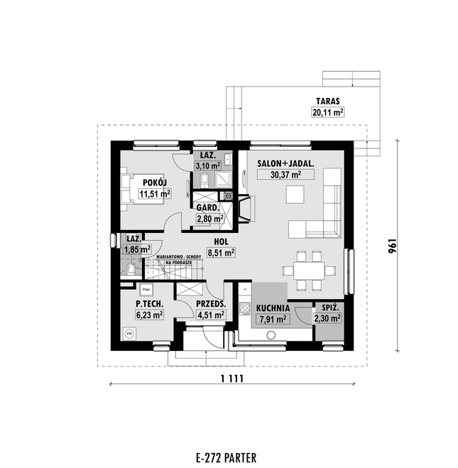 Rzut parteru POW. 79,1 m²