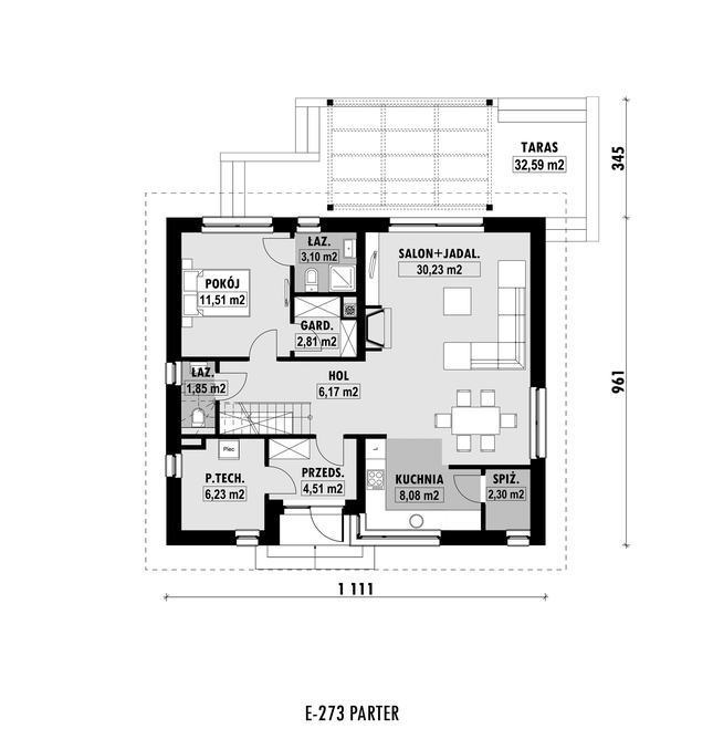 Rzut parteru POW. 78,6 m²