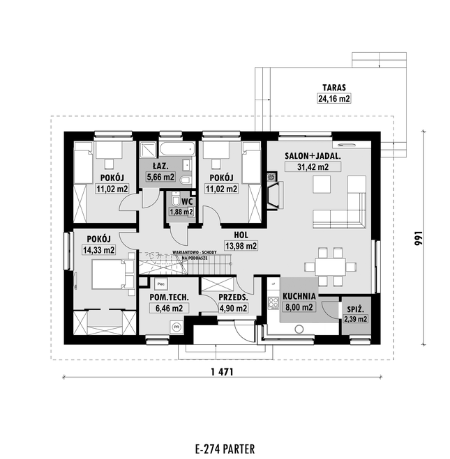 Rzut parteru POW. 111,1 m²
