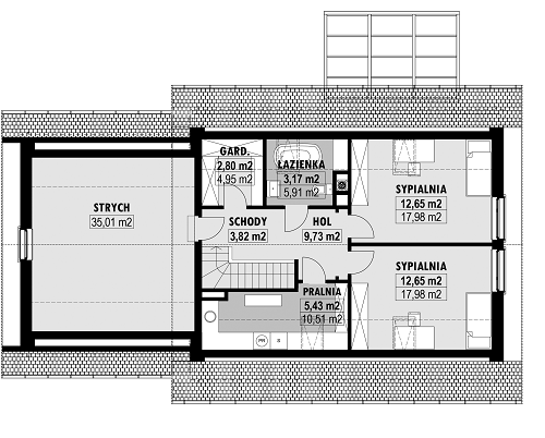 Rzut poddasza POW. 105,9 m²