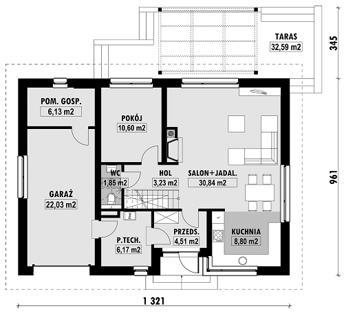 Rzut parteru POW. 94,2 m²